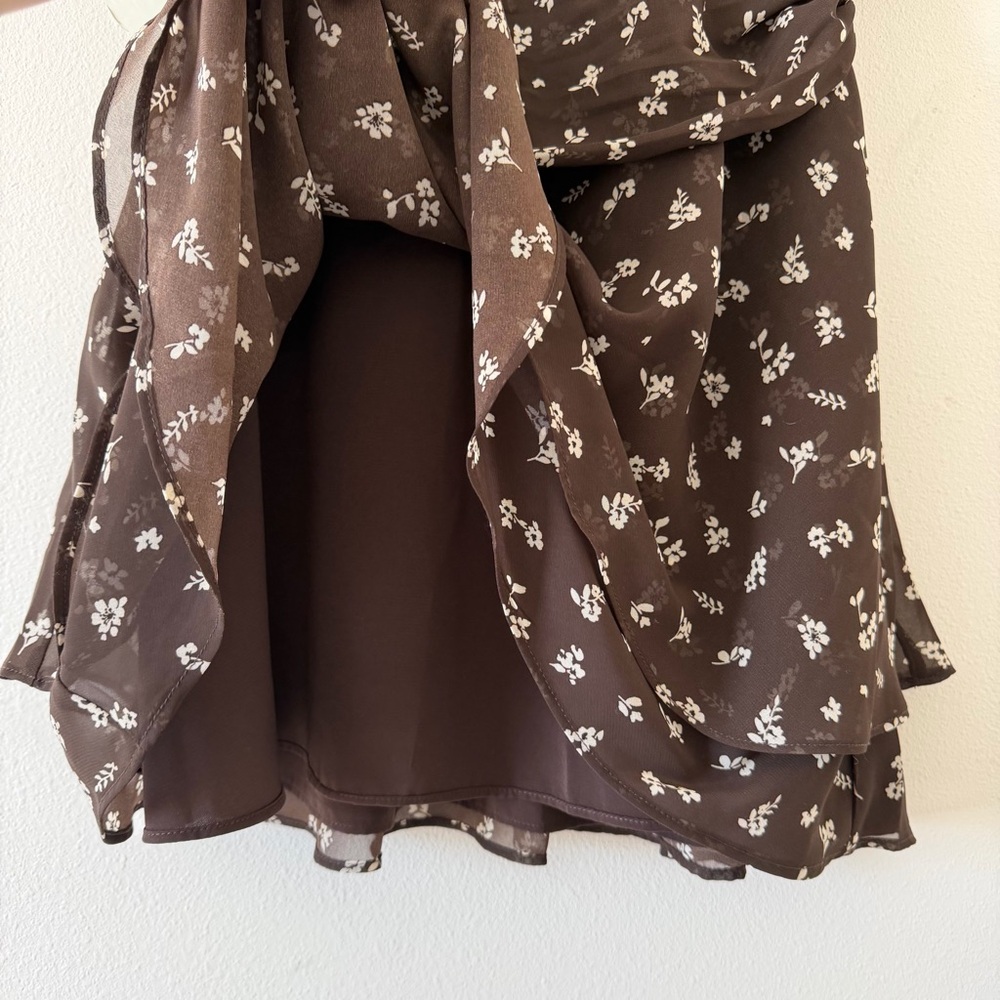 EUC Abercrombie Angel Sleeve Sheer Mini  Dress Brown Floral Cottagecore TALL - Picture 9 of 15